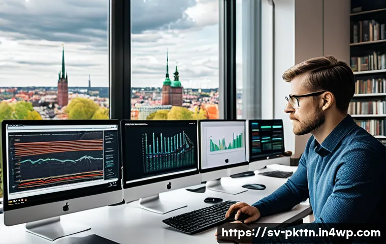 자연어 처리 모델 튜닝을 위한 데이터 샘플링 기법 - A detailed, professional workspace scene showing a Swedish data scientist analyzing balanced dataset...